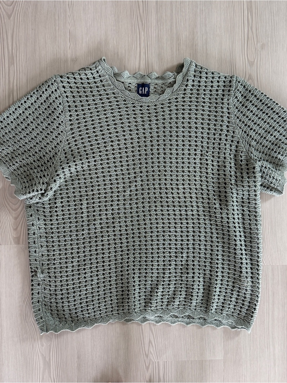 GAP Open-Knit Short Sleeve Top in Sage Green